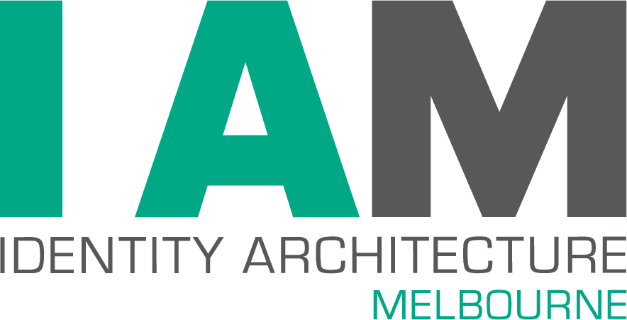 Logo with large green and grey letters spelling "IAM" above the words "IDENTITY ARCHITECTURE MELBOURNE" on a white background.